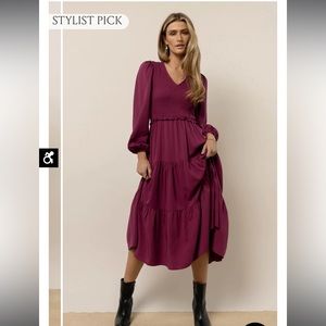 Bohme Smocked Tiered Midi Dress, M, Fuchsia